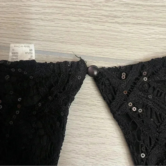 Venus Black Sequin Lace Open Back Bell Long Sleeves Romper Elastic Waist Size L - Picture 14 of 16